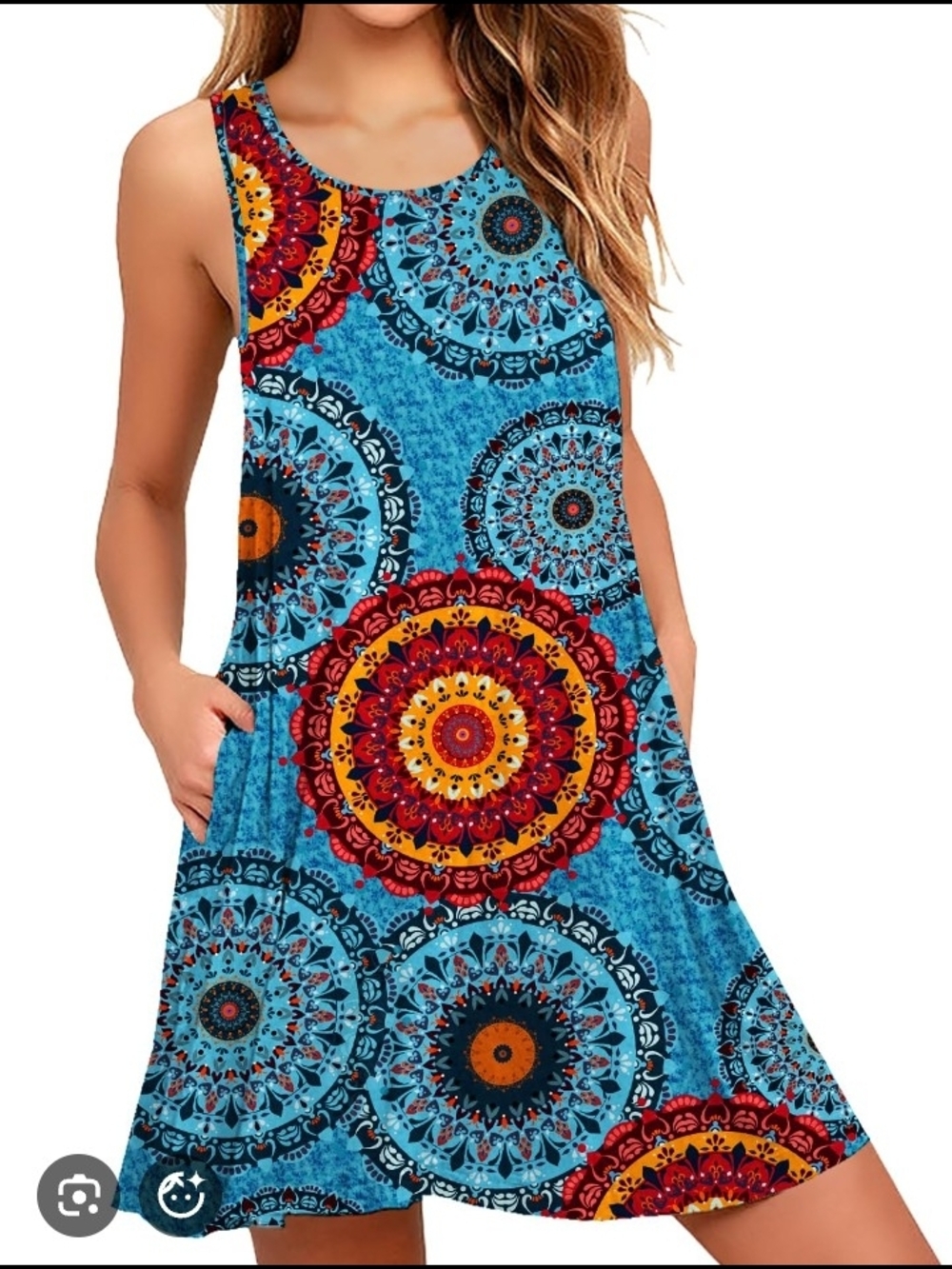 Bohemian Blue Mandala Print Mini Dress